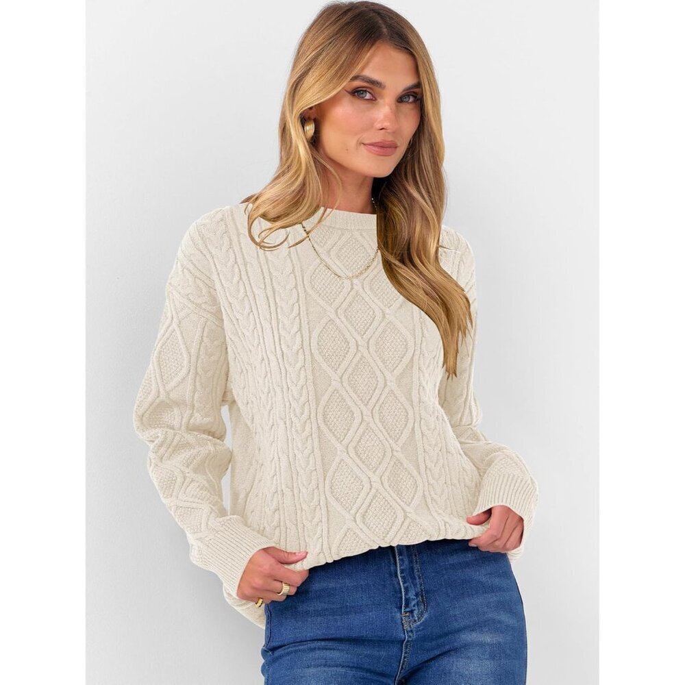 Women Oversized Cable Knit Sweater Thick Acrylic Nylon PBT Fall Winter - Picture 3 of 9